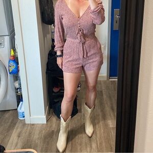 Abercrombie romper long sleeve rust brown ditsy floral western small new NWT